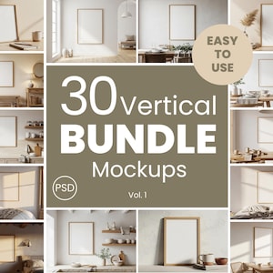 30 Frame Mockup Bundle | for Vertical Wall Art | PSD with Smart Object & JPG files | Digital Download