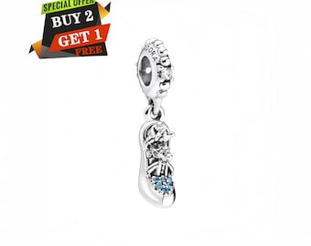Disney's Cinderella Glass Slipper and the Mouse Charm for Bracelet, S925 Sterling Silver, Travel Pendant