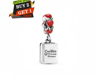 Disney Snow White & the Seven Dwarfs Book Charm for Bracelet, S925 Sterling Silver, Travel Pendant