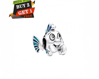Disney The Little Mermaid Flounder Charm, Charms for Bracelet, S925 Sterling Silver, Travel Pendant