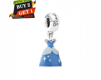 Disney Princess Cinderella Dress Dangle Charm, Charms for Bracelet, S925 Sterling Silver, Travel Pendant