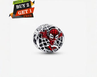 Marvel Spiderman Soaring City Web Charm, Berlocker till Armband, S925 Sterling Silver, Resehänge