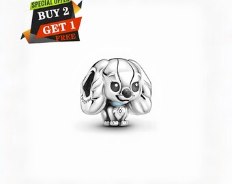 Disney Lady and the Tramp Charm, Charms for Bracelet, S925 Sterling Silver, Travel Pendant
