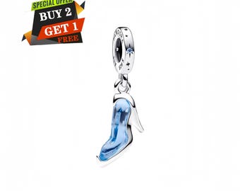 Disney Cinderella Glass Slipper Ornament Charm for Bracelet, S925 Sterling Silver, Travel Pendant