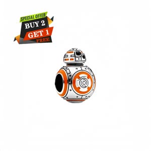 May include: A silver and orange BB-8 charm with black accents. The charm has a detailed design with circular and geometric patterns. The image also includes a promotional banner that says "SPECIAL OFFER BUY 2 GET 1 FREE".
