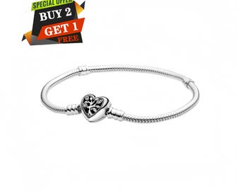 Moments Family Tree Hjärtspänne Ormkedja Armband, Minimalistiskt Resehänge, Present till henne