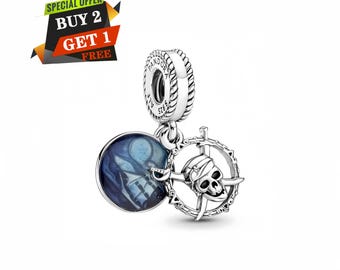 Disney Pirates of the Caribbean Double Charm, Charms for Bracelet, S925 Sterling Silver, Travel Pendant