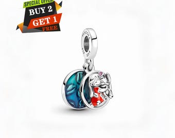 Colgante de la familia Lilo & Stitch de Disney, dijes para pulsera, plata de ley 925, colgante de viaje