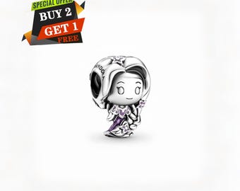 Disney Tangled Rapunzel Dangle Charm, Charms for Bracelet, S925 Sterling Silver, Travel Pendant