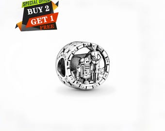 Star Wars™ C-3PO och R2-D2 genombruten berlock, berlocker till armband, S925 sterlingsilver, resehänge