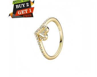 Tidlös 14K guldpläterad önske-ring med glittrande hjärta, hängande ring, minimalistiska smycken, resehänge