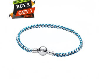 Blått snörearmband med ormkedja, minimalistiska smycken i sterlingsilver, resehänge, present till henne