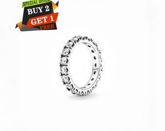 Anillo de eternidad Sparkling Clear Row, anillo colgante, joyería minimalista, plata de ley 925, colgante de viaje