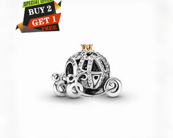 Disney Cinderella Pumpkin Carriage Charm, Charms for Bracelet, S925 Sterling Silver, Travel Pendant