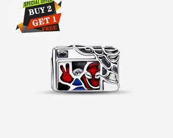Marvel Spider-Man Kamera Selfie Berlock, Berlocker för Armband, S925 Sterling Silver, Resehänge