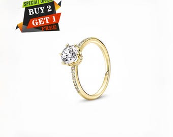 Anillo solitario con corona brillante transparente, anillo colgante, joyería minimalista, plata de ley 925, colgante de viaje