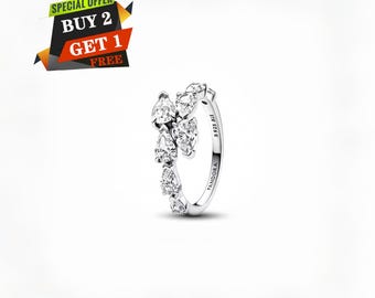 Anillo con bandas superpuestas brillantes, anillo colgante, joyería minimalista, plata de ley 925, colgante de viaje