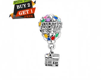Disney Pixar's Up House & Balloons Charm, Charms for Bracelet, S925 Sterling Silver, Travel Pendant
