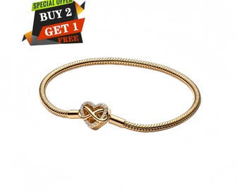 Glittrande Infinity Heart Spänne Ormkedja Armband, Minimalistiska Smycken, Resehänge, Present till henne