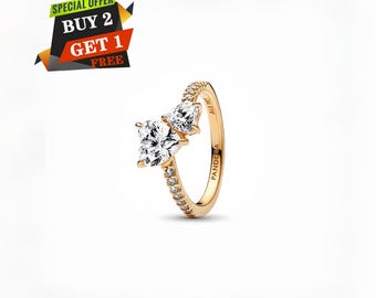 Anillo brillante de doble corazón, anillo colgante, joyería minimalista, plata de ley 925, colgante de viaje