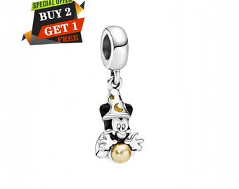 Disney Mickey Mouse Sorcerer Dangle Charm, Charms for Bracelet, S925 Sterling Silver, Travel Pendant