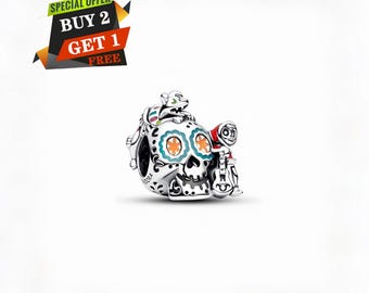 Dije de calavera de Miguel y Dante de Coco de Pixar que brilla en la oscuridad, dijes para pulsera, plata de ley 925