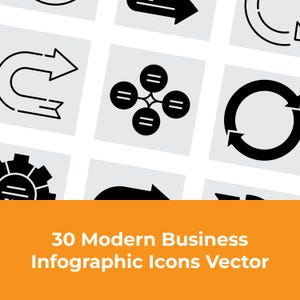 30 Modern Business Infographic Icons, Data Visualization Elements (Digital Download)