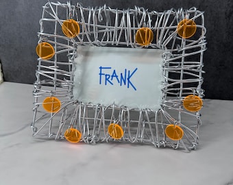 Handmade Anodized Aluminum Photo Frame, Neon Orange Spots, 4"x6" horizontal window opening