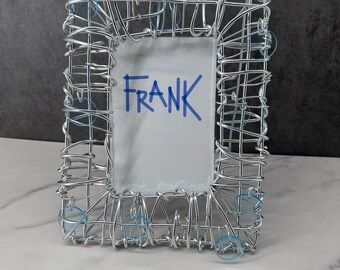 Handmade Anodized Aluminum Photo Frame, Neon Blue Spots, 4"x6" vertical window opening