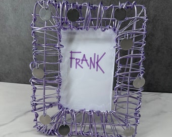 Handmade Anodized Aluminum Photo Frame Lilac with stainless steel Spots, 4"x6" vertical window opening