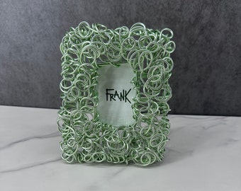 Handmade Anodized Aluminum Photo Frame, Light Green, 2"x3" window opening