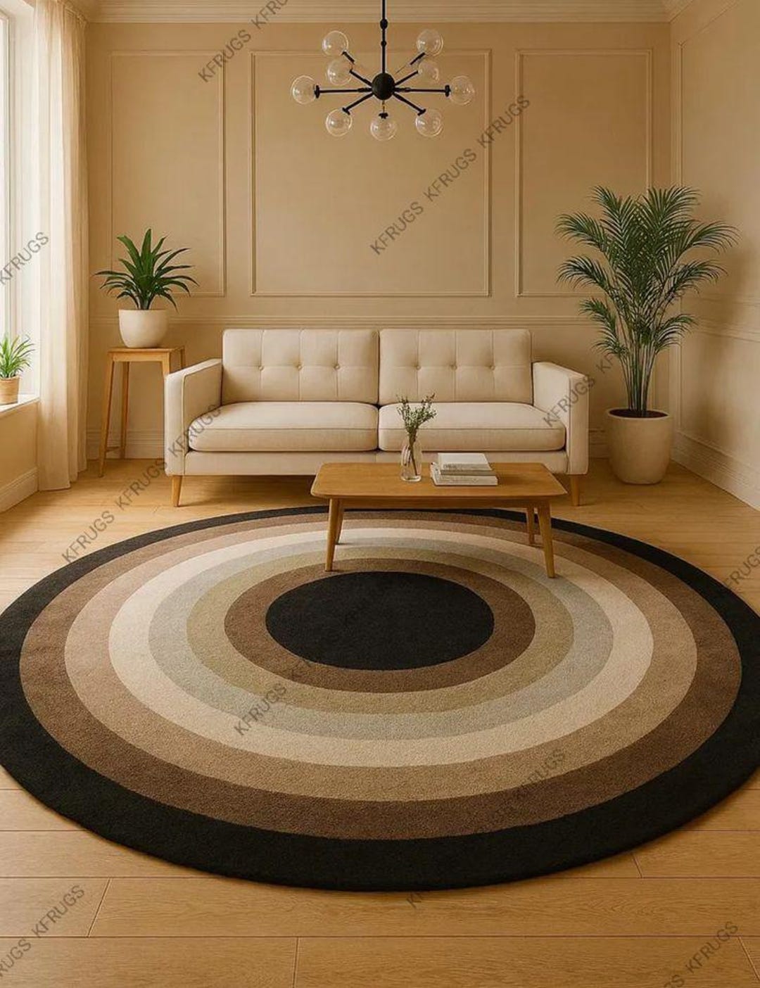 Neutral Circle Modern Round Area Rug | Neutral Circle Carpet | Minimalist Living Room ...