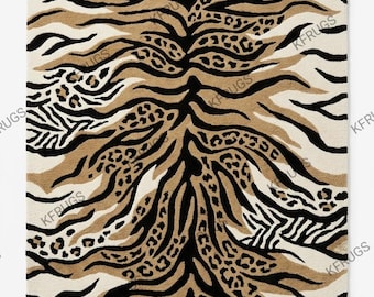 手作りのタフテッドアニマルプリントラグ、サファリスタイルのエリアカーペット