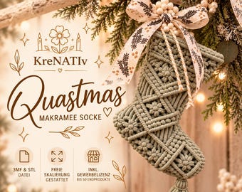 MacraMerry – Quastmas Socke | Makramee Weihnachtssocke Anhänger | frei skalierbar | 3MF & STL Datei | 3D Druck | inkl. Gewerbelizenz