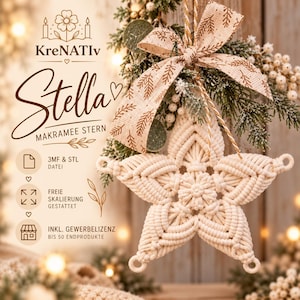 MacraMerry – Stella | Macrame Star | Freely Scalable | 3MF & STL File | 3D Printed Christmas Ornament | Decoration | Includes Commercial License