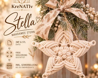 MacraMerry – Stella | Makramee Stern | frei skalierbar | 3MF & STL Datei | Weihnachtsanhänger 3D Druck | Dekoration | inkl. Gewerbelizenz