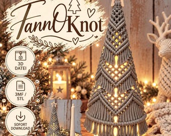 MacraMerry – TannOKnot | Makramee Weihnachtsbaum mit Steckständer | beleuchtbar | Winterdeko 3MF & STL Datei | 3D Druck | inkl Gewerbelizenz