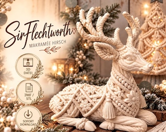 MacraMerry – Sir Flechtworth | Makramee Hirsch liegend | 3MF & STL Datei | Weihnachtsdeko 3D | Dekoration | Druck | inkl. Gewerbelizenz