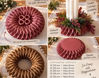 Honeycomb wreath 3MF STL file | 5 variations | Advent wreath & decorative wreath | Candle holder | Diamond wreath | 3D print file | incl. commercial license