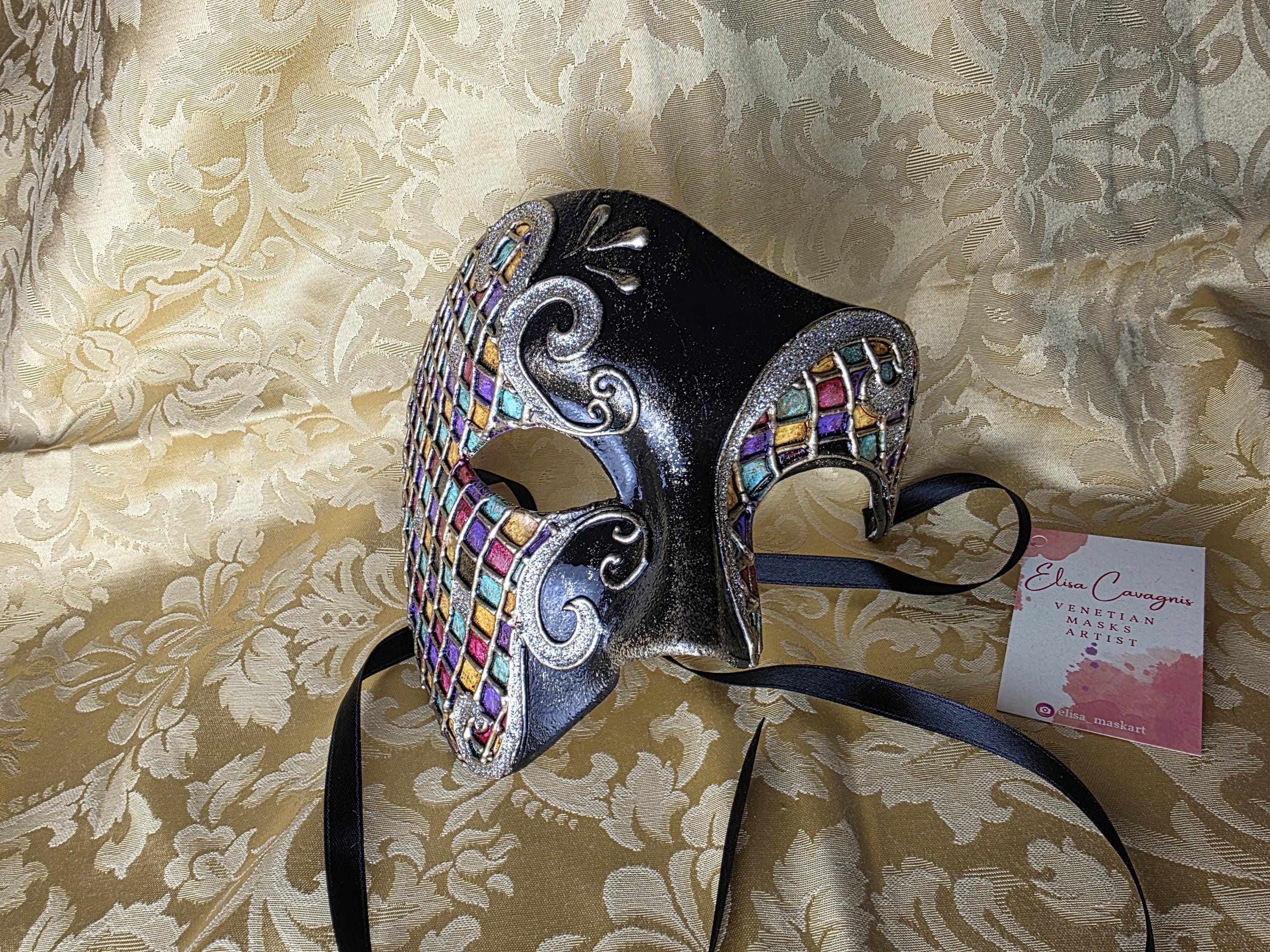 Maschera Veneziana Arlecchino Naso Lungo - Costume Halloween Giullare Unisex Adulto