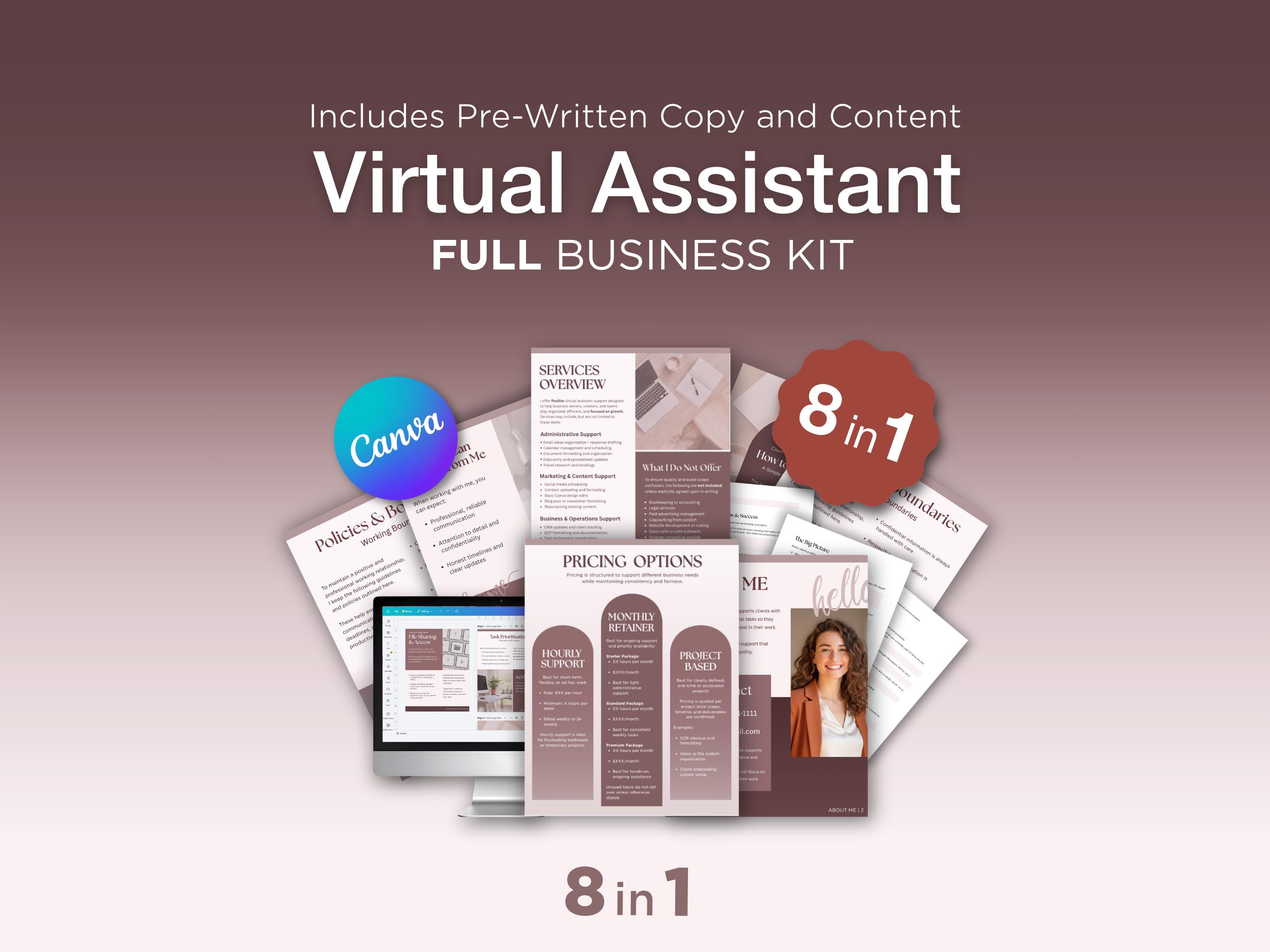 Full Virtual Assistants Templates Business Kit | Virtual Assistant ...