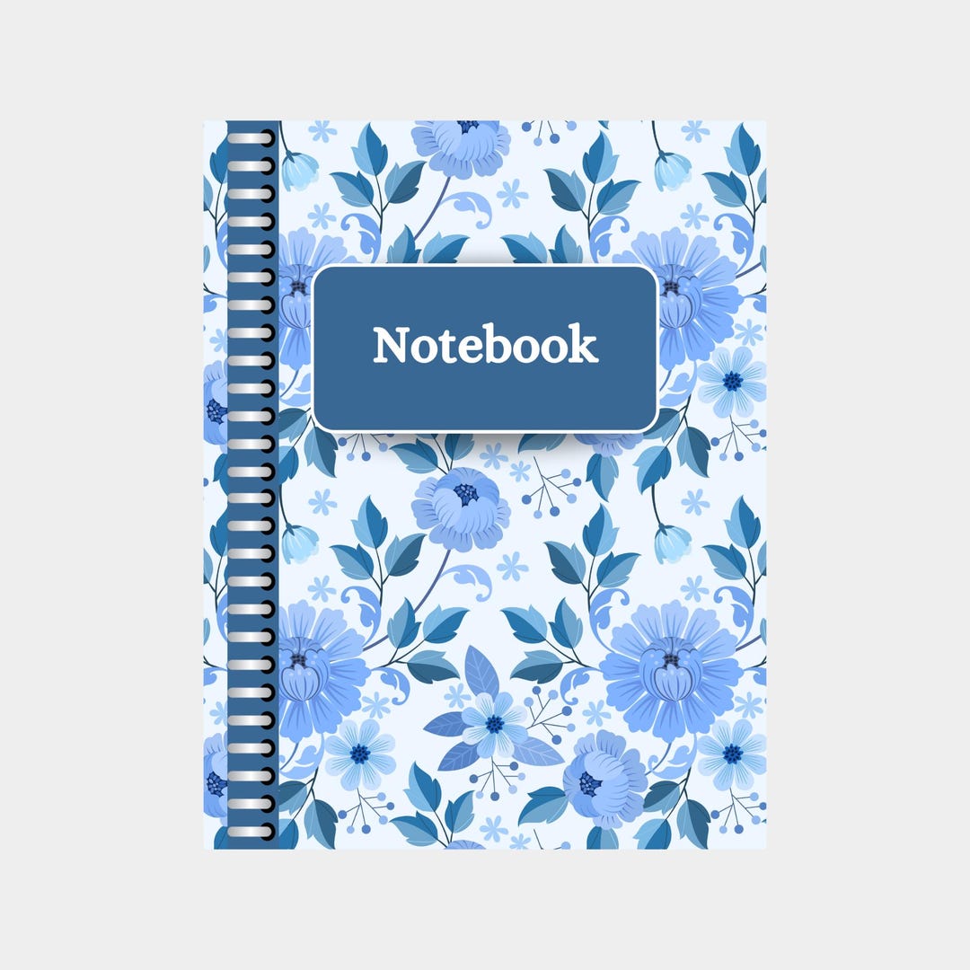 Blue Floral Notebook Printable | 32-page US Letter Lined Journal ...