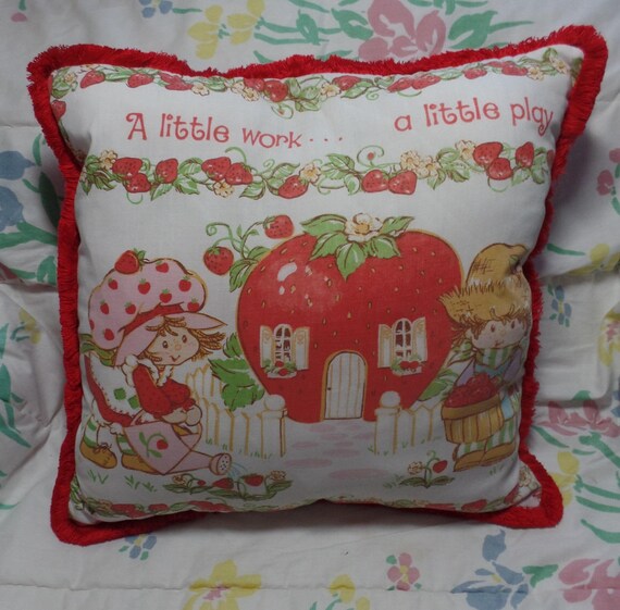 Strawberry Shortcake Pillow Made With Repurposed Vintage Sheet Etsy