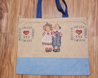 Raggedy Ann & Andy  repurposed vintage  fabric Panel tote bag
