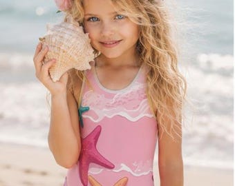 Pink Starfish Paradise Kids  Swimsuit