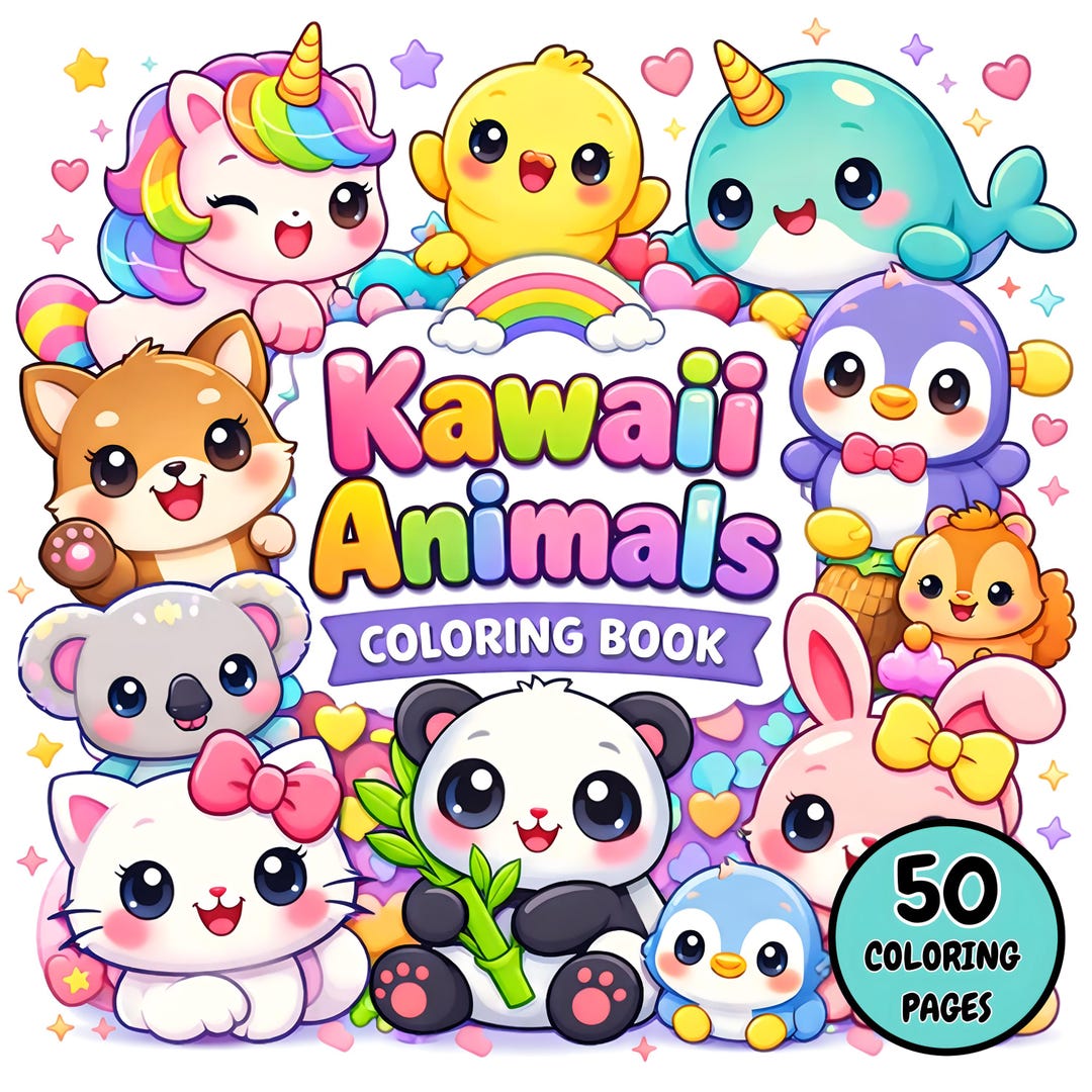 Kawaii Animals Coloring Book | Cute Coloring Pages | Adorable Animal ...