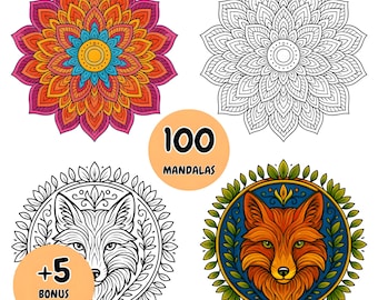 Mandala da colorare stampabili / 100 (+5 bonus) Mandala per adulti, adolescenti e bambini / Libro da colorare antistress / Download immediato