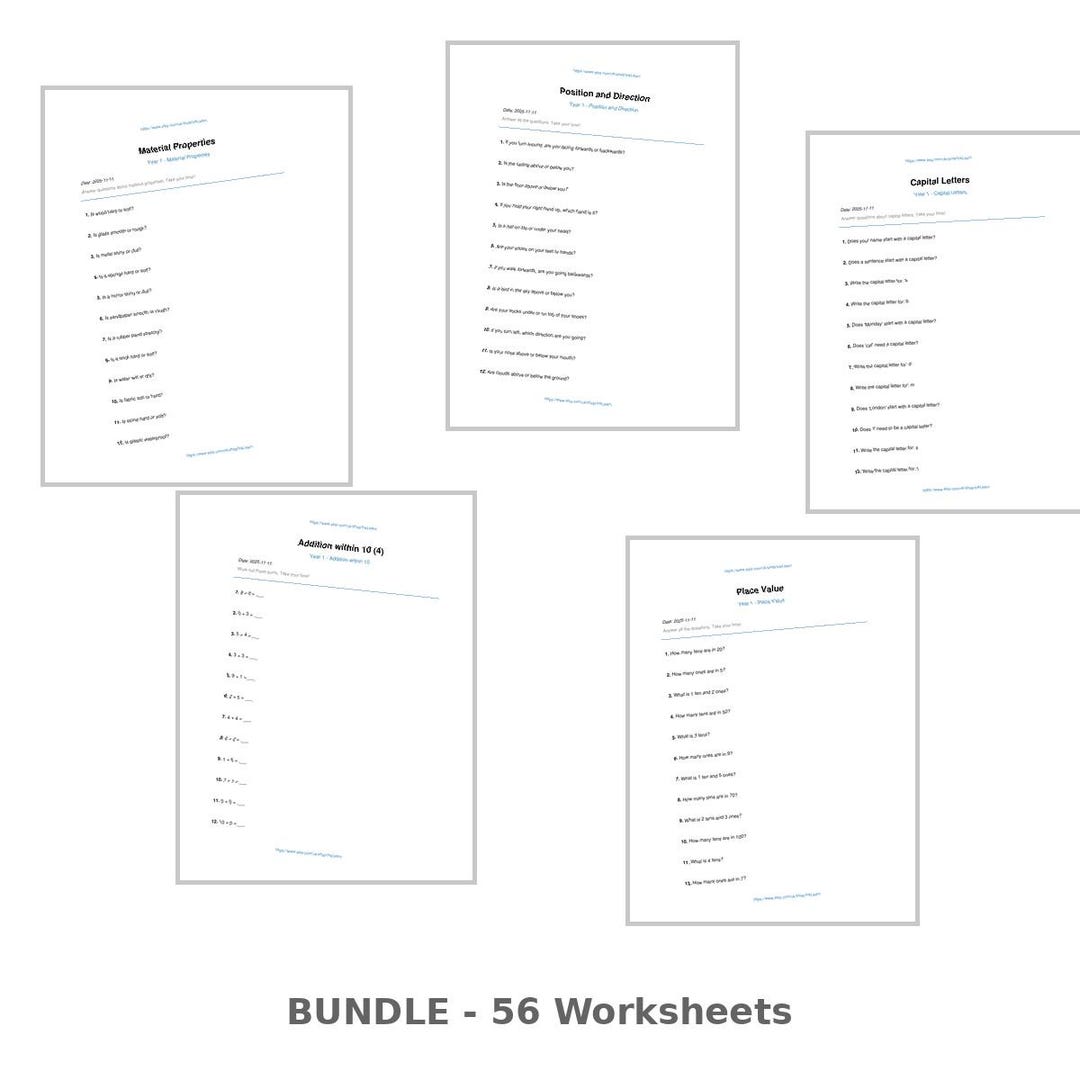 Complete Grade 1 Worksheets Bundle PDF | Homeschool | 56 Activities - Etsy