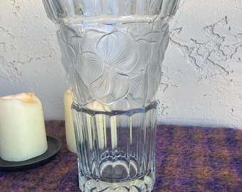 RARE Josef Kranz Bleikristall “Pansies” Trumpet Vase Pressed Crystal Glass Antique