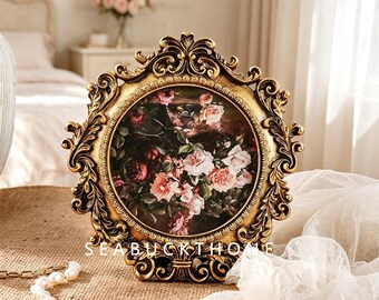 Vintage Round Ornate Resin Photo Frame Wall Hanging 4×4 Inch Bedside Background Wall Decor